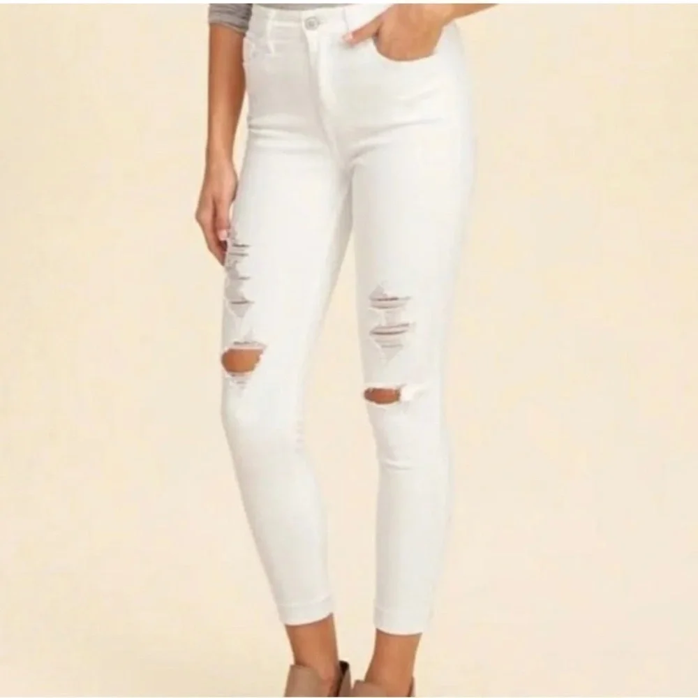Hollister Classic Stretch High Rise Distressed Super Skinny White Jeans
